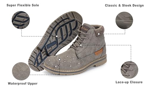 Image of CC-Los Mens Boots Waterproof Hiking Boots for Men Ankle Dress Chukka Boots Grey Size 8.5