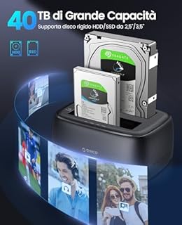 ORICO Dual Bay Docking Station Hard Disk USB 3.2 Gen1 con Clonazione Offline per HDD SSD SATA da 2,5 e 3,5 Pollici, Dock per Disco Rigido Fino a 40TB con UASP e Cavo 2-in-1 (DD28C3-C)