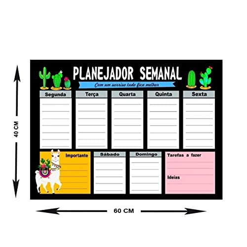 Quadro Lousa Lhama - Planejamento Agenda Semanal 40X60 Cm Metal PG03