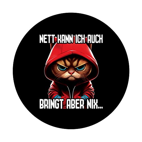 Spruch Katze Geschenk I Nett kann ich auch bringt aber nix PopSockets Swappable PopGrip, Black - Image 3