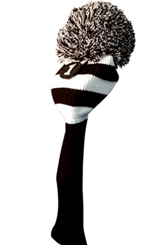 Majek Golf Club Head Covers: Black & White Limited Edition Tour Knit Retro Old School Vintage Stripe Pom Pom Throwback Classic Long Neck 460Cc Driver Fairway Metal Wood Longneck Drivers Headcovers #TOP2