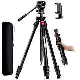 CAMBOFOTO 172.7 cm Fluid-Head-Kamera-Stativ, professionelles Reise-Video-Stativ für Kamera DSLR, Camcorder, Fernglas, Spektiv, Teleskop, maximale Belastung 4 kg, Carbon-Schwarz