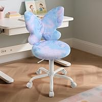 Lessmore Blue Girls Desk Chair - Comfy Swivel Kids Desk Chair for Girls Room, Fluffy Butterfly Kids Office Chair for Reading & Vanity,Blue