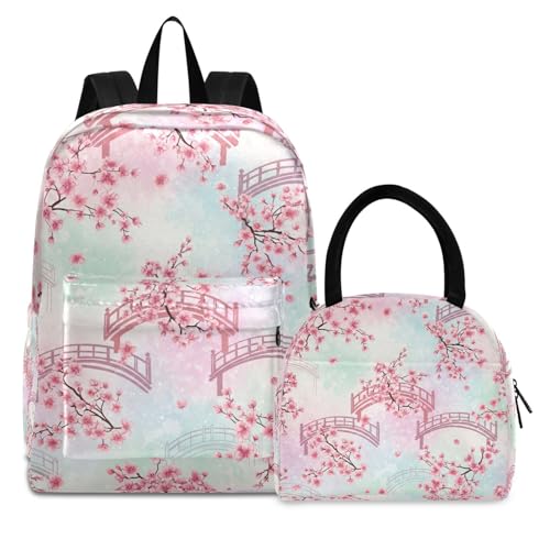 Sac à dos et sac à déjeuner isotherme fleurs de cerisier pour la rentrée scolaire des filles