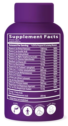 Image of BioImmune Ultra Strength Bio-Available Prenatal Vitamins for Women, Naturally Occurring Methylated Folate Folic Acid, DHA Omega 3. Supports Brain Development, Healthy Fetal Development