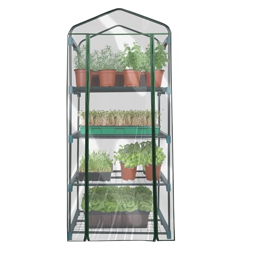 KOL Mini Estufa de 4 Camadas - Cobertura Transparente de Pvc e Estrutura de Aço - Pequena Casa Verde