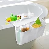 GQIRIL Bath Toy Storage Holder - Baby Bathtub Toys Organizer, Bathroom Bath Tub Mesh Sorting Net with 4 Compartments and Suction Cup, Double-pocket Shower Storage Quick-Drying Bag for Kids Toddlers