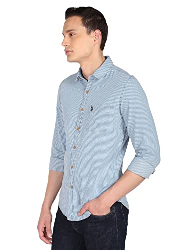 Image of U.S. POLO ASSN. Men's Cotton Regular Fit Spread Collar Vertical Striped Casual Shirt