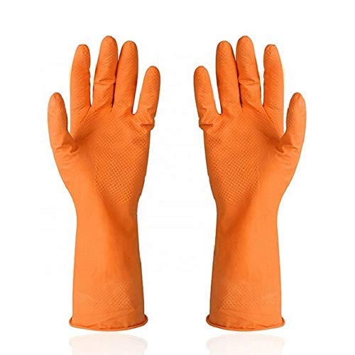 Padchaaya Cleaning Gloves Reusable Rubber Hand Gloves, Stretchable Gloves for Washing Cleaning Kitchen Garden-1 Pair(Hand Gloves Orange)