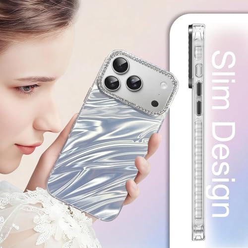 Image of DIZORO Compatible with iPhone 17 Pro Max Case | Marble Glossy Hard PC Back Cover with Diamond Camera Protector | Ultra Stylish Shockproof Back Cover Case for Girls Women-Sky