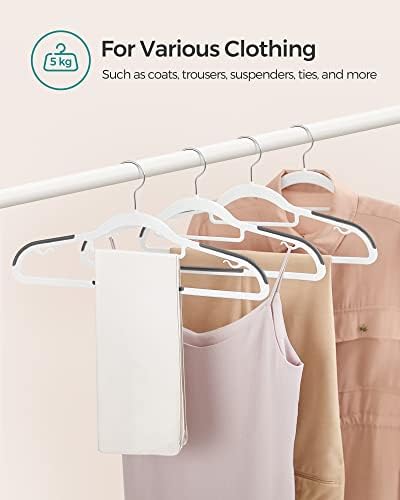 SONGMICS Set of 50, Durable Plastic Non-Slip Design, Space-Saving Hangers, Thickness of 0.5 cm, 360° Swivel Hook, Length of 42 cm, White and Dark CRP020W02, ABS, Light Grey, Standard