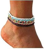 VFlowee Boho Handmade Beaded African Anklets Multicolor Women Stretch Seed Beads Rainbow Ankle Brace