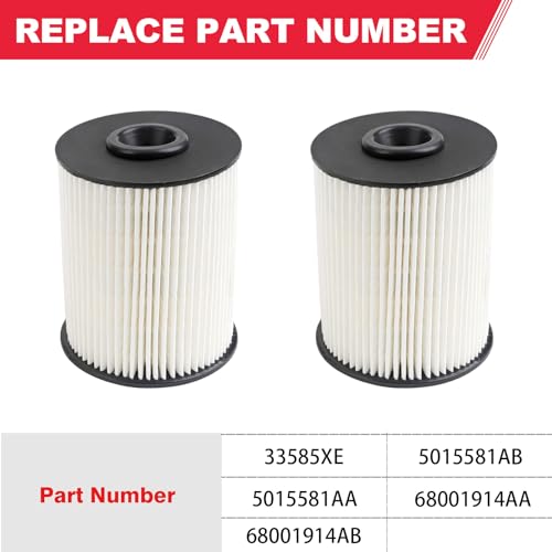 Fitede 5.9 Cummins Fuel Filter (2Pcs) Fits for 2000-2009 Dodge Ram 2500 3500 5.9L Cummins Turbo Diesel Replaces# 68001914AA, 68001914AB, 5015581AA, 5015581AB, 33585XE