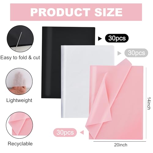 Image of BEISHIDA 90 Sheets Halloween Tissue Paper Bulk, Black Pink White Wrapping Ghost Tissue Paper for Gift Bags, 14 x 20 Inch Gift Wrap for Birthday Halloween DIY Crafts Decor Holiday Flowers