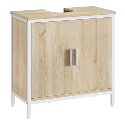EUGAD Meuble sous Lavabo, Armoire sous Évier pour Salle de Bain, avec 2 Portes et Étagère Réglable en Hauteur en Panneaux Aggloméré, Pieds et Cadre en...