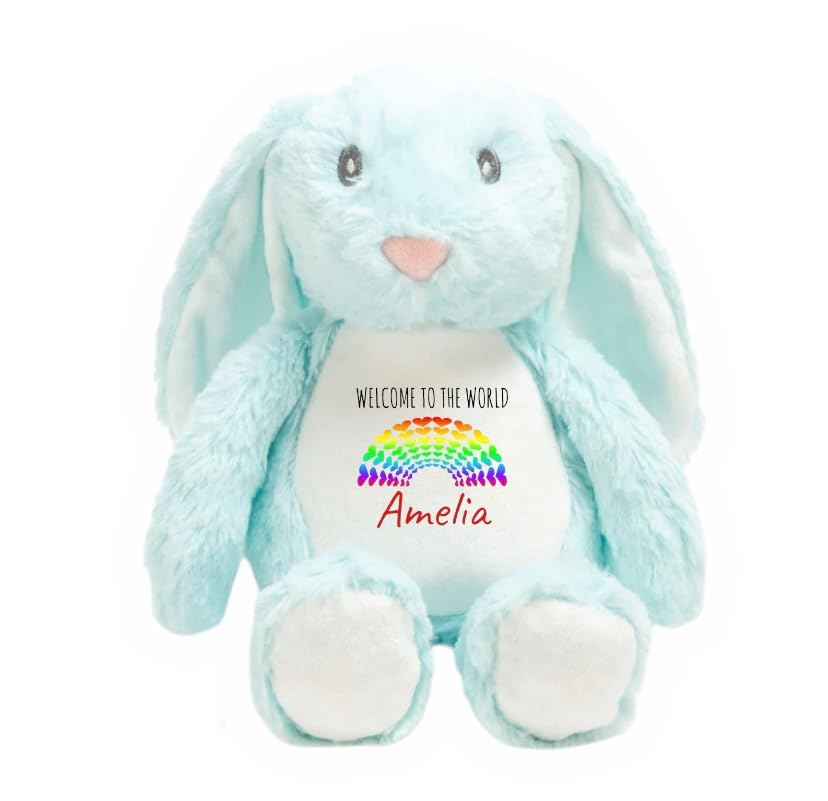 Ava Graceful Designs Personalised Teddy Plushie Newborn Gift Welcome to the World Soft Toy, Blue Bunny โ image 1