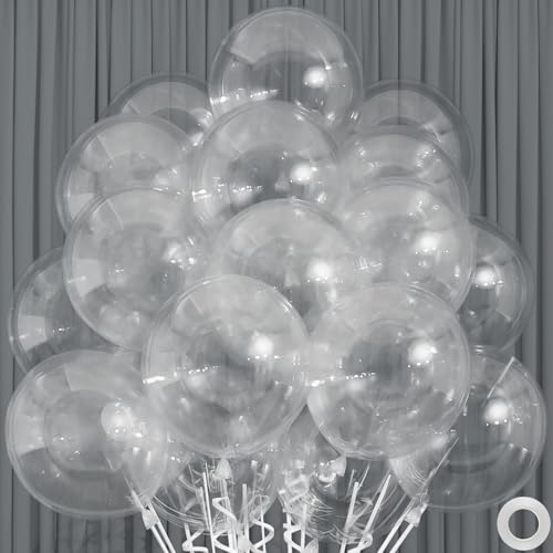 50pcs Clear Balloons 12inch Transparent Latex Party Balloons for Baby Bridal Shower Wedding Birthday Party Decorations(With Ribbon & Adhesive Dots)