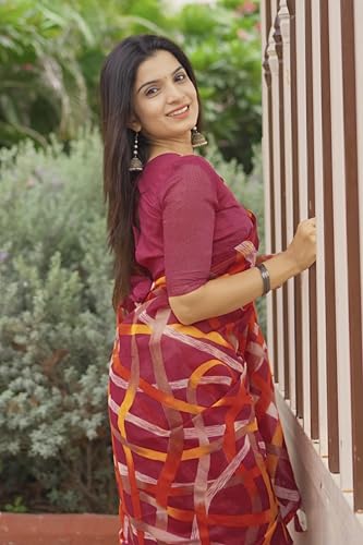Image of MIRCHI FASHION Women Saree Cotton Abstract Printed | Lightweight Comfortable Sari for Office and Regular Daily Wear with Matching Blouse Piece