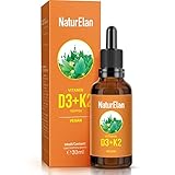 NaturElan Vitamin D3 K2 Hochdosiert Tropfen 100% VEGAN - 1000 Tage Vorrat, 1000 I.E. Vitamin D3 pro Tropfen, Ohne Zusätze, in Deutschland produziert