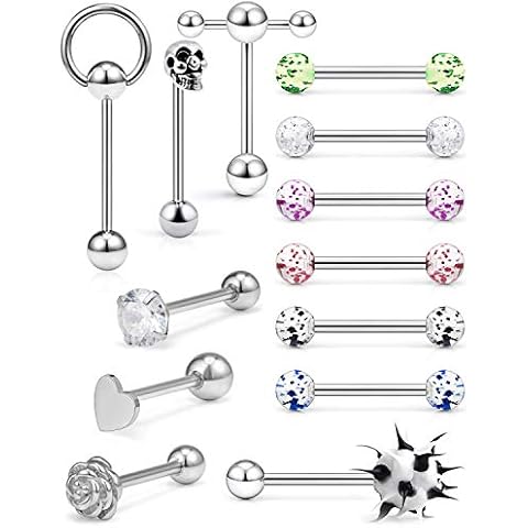 Hoeudjo 13Pcs Surgical Steel Tongue Rings Cover