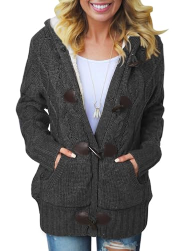 Dokotoo Women's Sweaters Winter Hooded Cardigans Button Up Cable Knit Coats Jackets Outerwear with Pockets