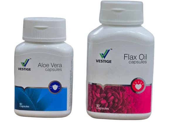 Vestige Aloe Vera 60 Capsules and Flax Oil 90 Capsules, Pack of 2 Combo