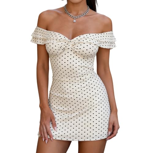 White Polka Dot Off-the-Shoulder Dress