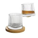moorg Set Bicchieri da Whisky in Vetro Rotante, Bicchieri Wisky con Fondo Sferico e Base in Legno per Degustazione, 4 Pz Bicchiere Vetro Particolari per Rum, Gin, Amaro e Distillati