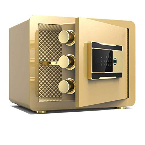 XBTGS Gabinete de llaves doble resistente al fuego e impermeable para documentos de identificación, documentos A4, ordenadores portátiles, joyas, 35, 25 y 25 cm, negro, A, dorado, A