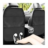 SHMZK 2 PCS Kick Mat Back Seat Protector, Waterproof Car Backseat Protective Kick Mat with 2 Mesh Pockets, Large Vehicle Seat Back Kick Mat Organizer for Kids, Car Accessories