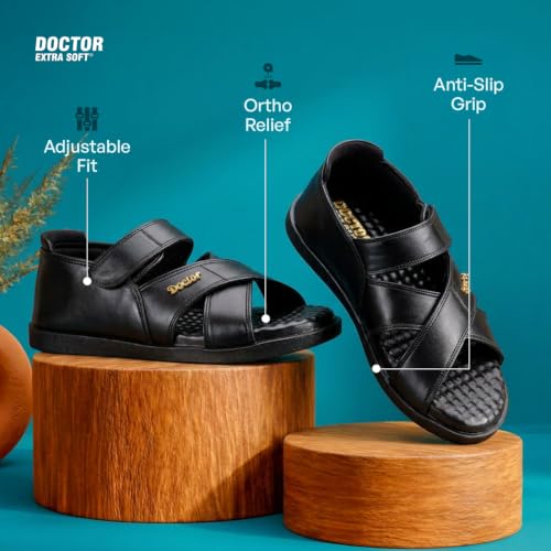 Image of DOCTOR EXTRA SOFT Orthopedic Diabetic Comfortable Dr Sole Footwear Daily Use Casual Wear Stylish Black Cushioned Adjustable Strap Sandals for Men's-Gents & Boy's L-12