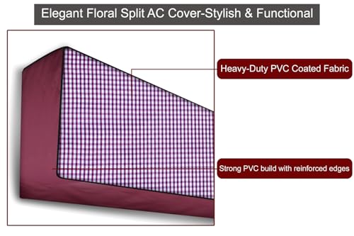 Image of The Furnishing Tree Split AC cover for indoor and outdoor unit of 1.5 ton waterproof and dustproof Maroon Pin Check pattern