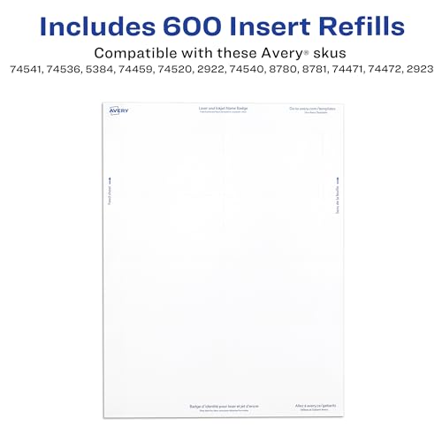 Image of Avery Customizable Name Badge Inserts, 3 inch x 4 inch, White, 2 Packs of 300, 600 Printable Name Tag Inserts Total (35392) | 2 Packs of 300, Printable Name Tag Inserts