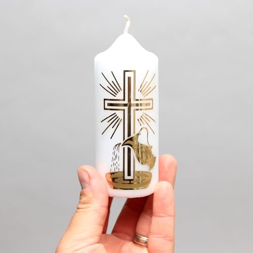 5 White Pillar Baptismal Candle 18 Hour - Decorative Small Candle Size. 1 1/2 x 5. 18 Hours