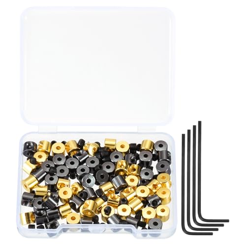 MECCANIXITY 70 Pcs Metal Locking Pin Backs, Locking Pin Keepers Locking Clasp 5mm(H) with 4 Wrench Replacement in Storage Case for Badge, Brooch, Black, Gold Tone
