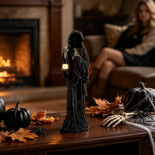 Statues en résine effrayantes avec lanterne et figurine squelette de table d'intérieur - 4