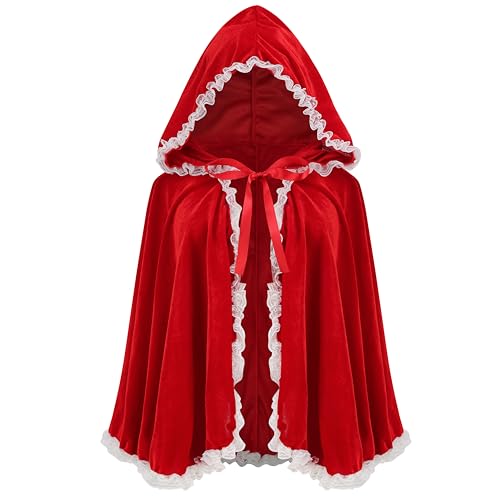 GRAJTCIN Red Cape Little Red Riding Hood Costume for Women White Lace L