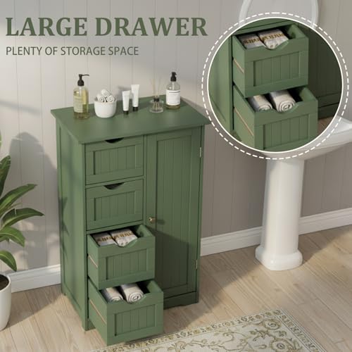 Image of Vasitelan Bathroom Wooden Floor Cabinet, Side Storage Organizer with 4 Drawers and 1 Cupboard, Freestanding Entryway Storage Unit Console Table,22 inch W x 11.8 inch D x 31.5 inch H (Green)