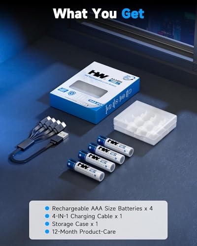 HW Rechargeable AAA Lithium Batteries 4-Pack, 1.5V 1300mWh USB-C | Fast USB-C charging, 1000-cycle life and built-in protection for toys, mice, remotes, flashlights, VR and game controllers. - image 7