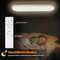 LEZOE LED Deckenlampe dimmbar mit Fernbedienung 80x20x2.9cm, 36W 4500LM RGB Deckenlampe Farbwechsel Speicherfunktion, IP44 Bürodeckenleuchte LED Panel für Wohnzimmer Schlafzimmer Küche Heimbüro Oval – Ansicht 4