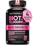 Biotin 10000MCG Hair Vitamins For Hair Growth Women | Canadian-Made | Promotes Healthy Skin & Nail Growth - Supports Muscle Function - Biotin Supplement - Hair Growth Products for Women - 120 capsules