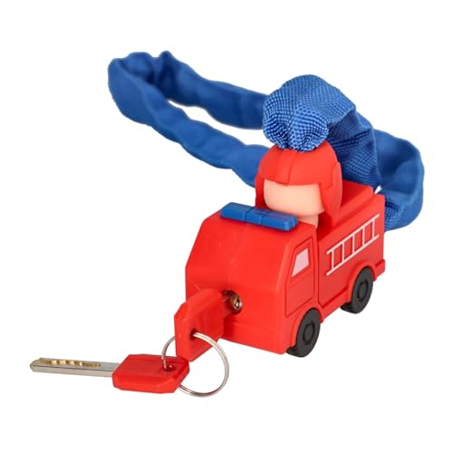 FISCHER Fahrrad Kinderschloss, PROTEC CK65 Feuerwehr Kettenschloss mit 2 Schlüsseln, buntes Design, hohe Sicherheit für Kinderfahrräder, blau, Länge: 65 cm