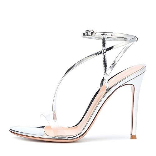MKXF Stiletto Heel with Silver Patent Leather Ankle Buckle
