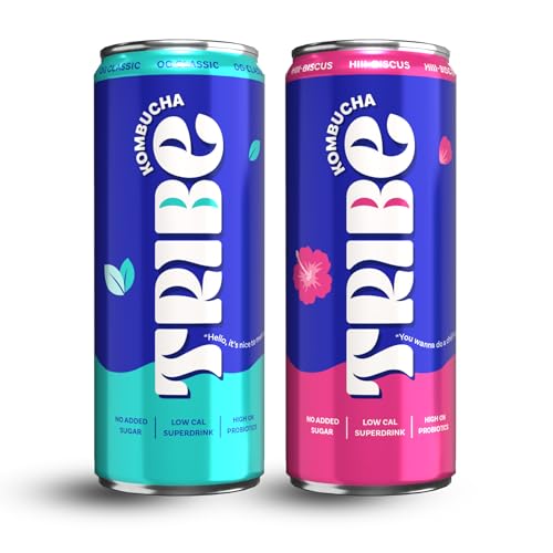 Image of Tribe Kombucha Probiotic Super Drink | Supports Gut Health | Gluten-Free | Naturally Fermented | Super Refreshing | Gut Friendly | Improves Blood Sugar | Antioxidant and Hydration | No Added Sugar |250 ML X 2 (OG CLASSIC + HIII BISCU)