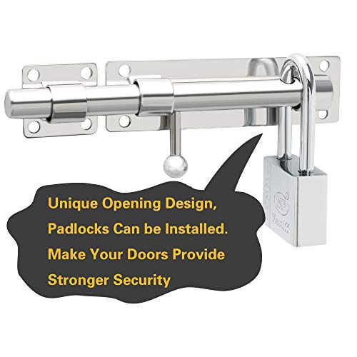 Alise Slide Bolt Gate Latch,Padlock Latches Heavy Duty Barrel Bolts Safety Door Lock,Double Sided Gate Hardware For Fence Gate,Ms9200 Solid Sus304 Stainless Steel Chrome Latches,10 Inch #TOP2