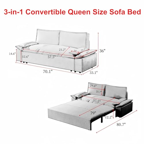 Upyooe 70.1 Inch Futon Sofa Bed Queen Size, Pull Out Bed thumb #1
