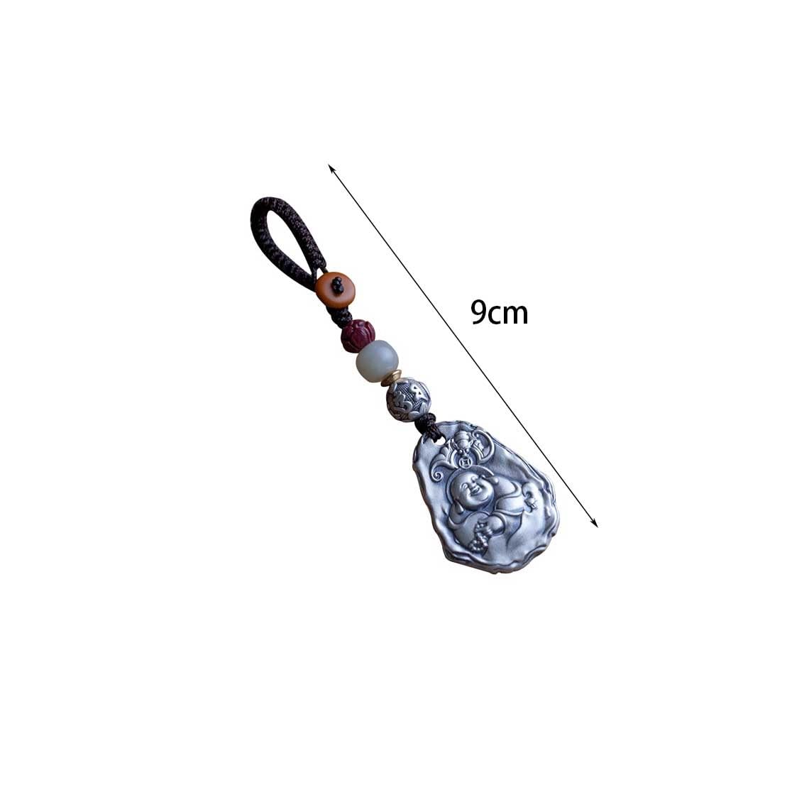 Portachiavi per Auto Ciondolo portachiavi for auto in argento puro Buddha Maitreya for uomini e donne, ciondolo for zaino, articolo regalo, decorazione chiave con retrò
