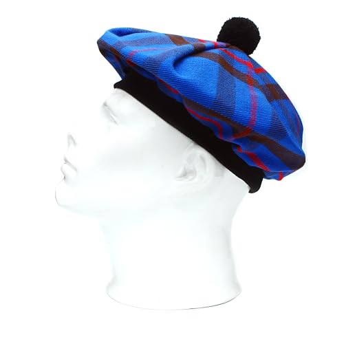 Image of Scottish Tam O' Shanter Hat Tartan Bonnet Pom Pom Wool Flat Cap One Size
