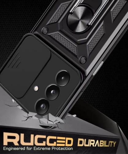 Image of WOW IMAGINE Tough Armor Bumper Mobile Back Case for Samsung Galaxy M47 5G | Sliding Camera Cover | Shock Proof 360 Protection | Hybrid PC + TPU | Ring Holder with Kickstand - Black