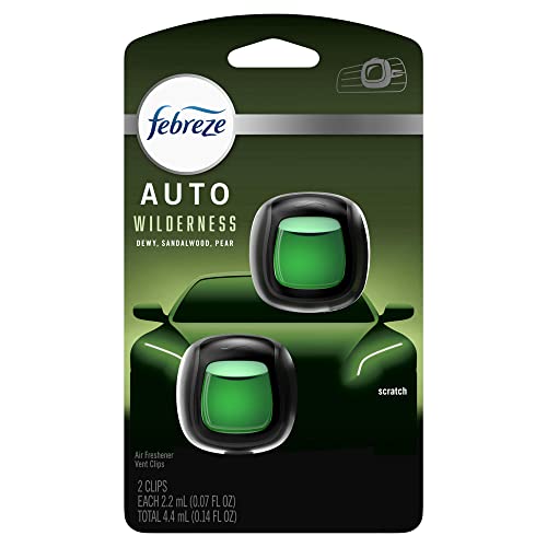 Febreze AUTO Air Freshener Odor-Fighting Automotive Vent Clip Scented Car Accessories Long Lasting for Strong Odors Wilderness Scent 2 Count